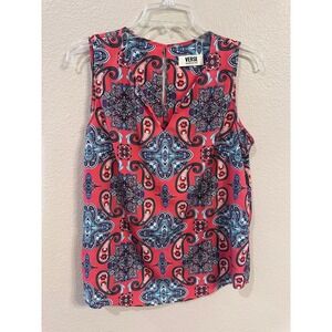 VERSE Paisley Print Sleeveless Blouse V-Neck Casual‎ Top Coral M
